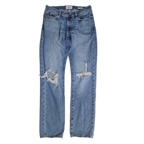 Frame Denim Denim - FRAME Le Garcon Distressed Boyfriend Jeans Light Wash Ripped Knee Size 27
